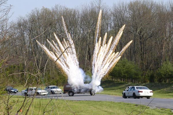 April 21, 2005: A DS Training Center controlled explosion during training exercises.  (Source:  U.S. Department of State)