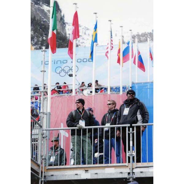 February 2006:  DS security agents stand watch at the Winter Olympic Games in Torino, Italy. As the lead U.S. law enforcement agency covering the Games, DS works with the Italian Government, Olympic organizers, and other U.S. Government agencies to ensure security for American athletes, sponsors, and visitors. (Source: DS Records)