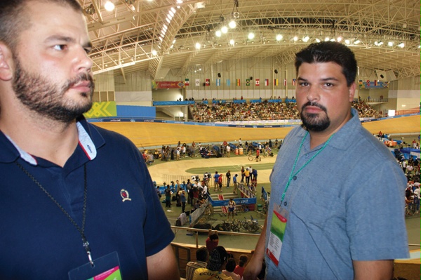 DS special agents serving as DS field liaison officers at the Pan American Games provide security support inside the Pan American Velodrome at the CODE Paradero sports complex in Guadalajara, Mexico, October 20, 2011. (U.S. Department of State)