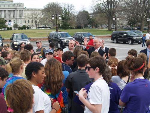 Represenative Long speaking with students from Hickory Hills, Pershing, and Carver Middle Schools from the Springfield, MO area. 