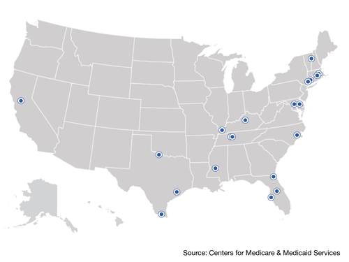 United States map of Advance Payment ACO participants