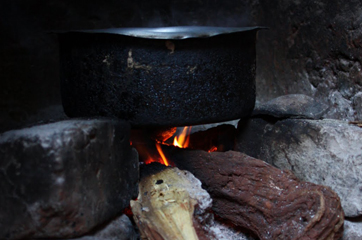 Photo of a traditional three stone open fire