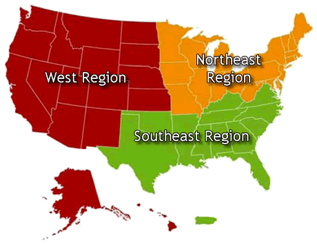 Phase 2 Regions: map of the United States showing regions with different colors.