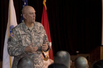 Chief of Staff of the Army Gen. Raymond T. Odierno discusses the importance of the Combined Joint Task Force - Horn of Africa mission at a Soldiers Call, Sept. 20, 2012, at Camp Lemonnier, Djibouti.