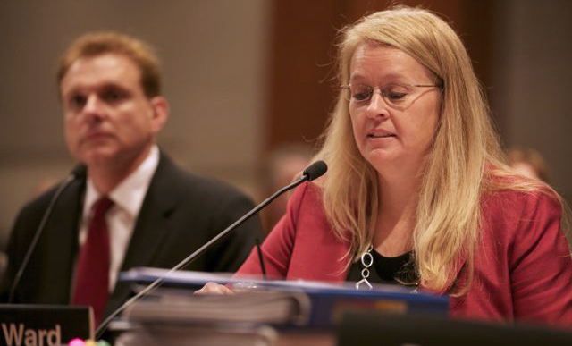 Investigator Lorenda Ward speaks at today's Board meeting on the 2011 crash of a Gulfstream G650 during a test flight in Roswell, N.M.  