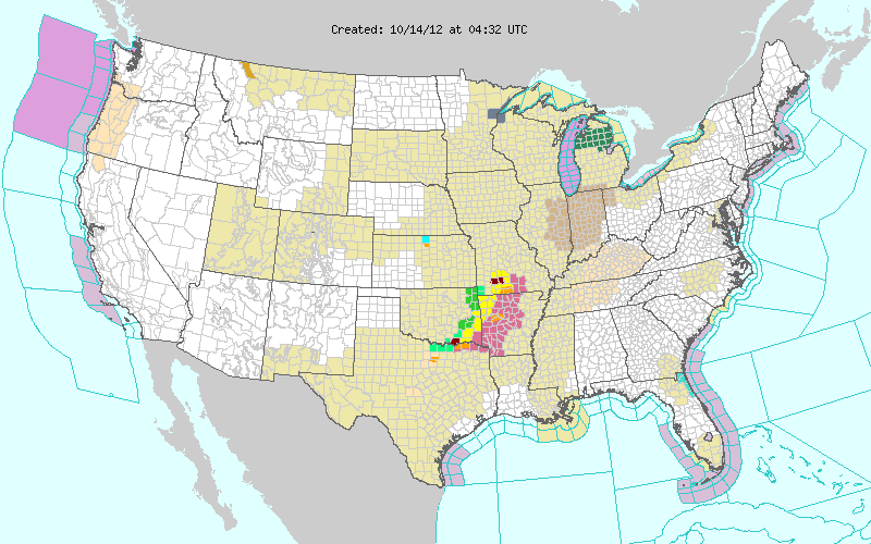 This image displays watches, warnings, statements and advisories issued by the National Weather Service