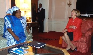 OPIC President and CEO, Elizabeth Littlefield, with Malawian President, Joyce Banda, at the Waldorf Astoria Hotel in New York