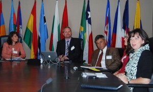 Lynn Tabernacki, OPIC’s Managing Director of Renewable and Clean Energy, leads a discussion with National Renewable Energy Laboratory staffers Laura Harrington, Adam Warren and Jeff Bedard, and OPIC’s Sarah Carta.