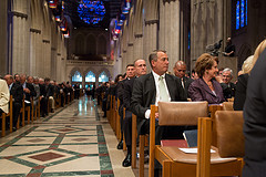 Speaker John Boehner takes his seat at the Washington National Cathedral for a service celebrating the life of Neil Armstrong. September 13, 2012. (Official Photo by Bryant Avondoglio)

--
This official Speaker of the House photograph is being made available only for publication by news organizations and/or for personal use printing by the subject(s) of the photograph. The photograph may not be manipulated in any way and may not be used in commercial or political materials, advertisements, emails, products, promotions that in any way suggests approval or endorsement of the Speaker of the House or any Member of Congress.