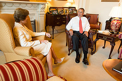 Speaker John Boehner talks with Former First Lady Laura Bush in his office in the U.S. 
Capitol prior to the Congressional Gold Medal Ceremony honoring Daw Aung San Suu Kyi.
September 19, 2012.  (Official Photo by Heather Reed)

--
This official Speaker of the House photograph is being made available only for publication by news organizations and/or for personal use printing by the subject(s) of the photograph. The photograph may not be manipulated in any way and may not be used in commercial or political materials, advertisements, emails, products, promotions that in any way suggests approval or endorsement of the Speaker of the House or any Member of Congress.