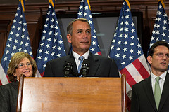 Speaker John Boehner answers questions from reporters following a meeting of the House Republican Conference. September 20, 2012. (Official Photo by Bryant Avondoglio)

---
This official Speaker of the House photograph is being made available only for publication by news organizations and/or for personal use printing by the subject(s) of the photograph. The photograph may not be manipulated in any way and may not be used in commercial or political materials, advertisements, emails, products, promotions that in any way suggests approval or endorsement of the Speaker of the House or any Member of Congress.