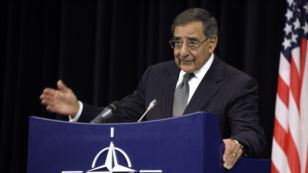 US Defense Secretary Lean Panetta after a meeting of NATO Defense Ministers at NATO headquarters in Brussels, October 10, 2012. 