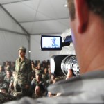 Southan Morris, Tiger Aspects Productions member and producer for a pending documentary film series entitled “Ross Kemp Afghanistan 10 years on,” films an Afghan National Army trainee addressing leadership at the ANA Regional Military Training Center, Camp Shorabak, in the Helmand Province, Afghanistan, Aug. 8, 2011. Ross Kemp, British television actor and documentarian, is in country with his production team this week to collect footage on the current status of the war in Afghanistan, training for military and police forces and the coalition assistance to help build a sustainable security forces. The documentary is scheduled to air later this year. (U.S. Air Force photo by Senior Airman Kat Lynn Justen)