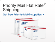 Priority Mail Flat RateTM Shipping.  Get free Priority Mail® supplies>    photo of priority mail boxes and envelopes 