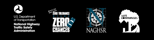 Logos of sponsoring organizations and programs: NHTSA, Zero Tolerance, NAGHSR, and Safe Communities