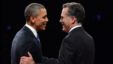 المرشح الجمهوري ميت رومني يصافح الرئيس باراك اوباما قبل المناظرة الأولى بينهما 