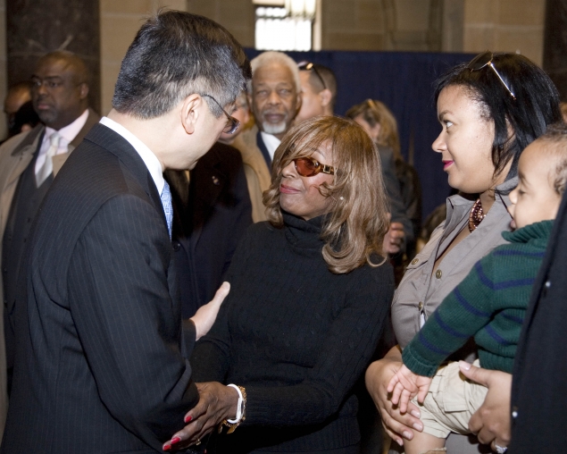 Secretary Locke Greets Secretary Ron Brown's widow, Alma