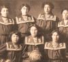 black and white photograph of Fort Shaw Indian School girls basketball team,1904