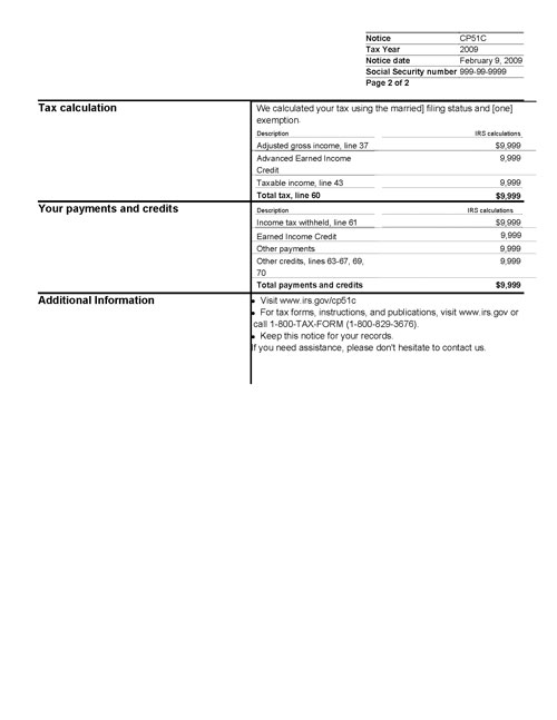 Image of page 2 of a printed IRS CP51C Notice