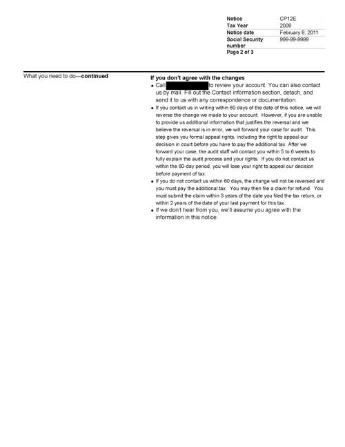 Image of page 2 of a printed IRS CP12E Notice