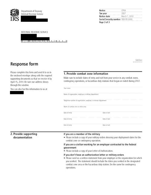 Image of page 3 of a printed IRS CP04 Notice