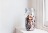 Glass jar with coins