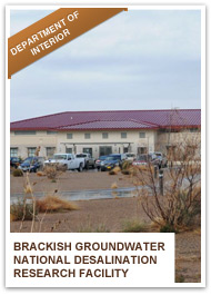 Graphic of a baseball card showing a photo of the Brackish Groundwater National Desalination Research Facility.