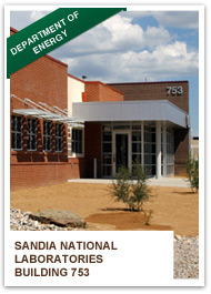 Graphic of a baseball card showing a photo of the Sandia National Laoratories Building 753.