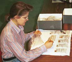 (photo) An archeologist places artifacts into baggies. (NPS)