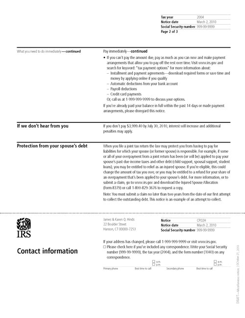 Image of page 2 of a printed IRS CP02H Notice