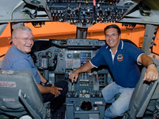 Retired NASA astronaut and test pilot Fred Haise was more than ready for some left-hand seat flying time when he was given a personal tour of the NASA / DLR Stratospheric Observatory for Infrared Astronomy (SOFIA) by SOFIA 747SP pilot Manny Antimisiaris.