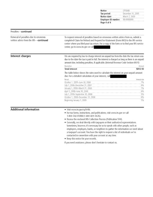 Image of page 4 of a printed IRS CP504B Notice