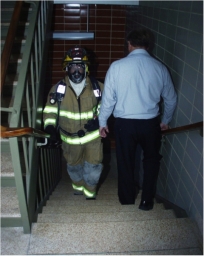 Fireman in stairwell