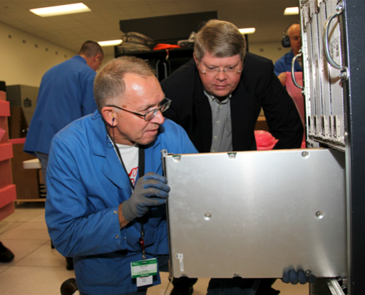 OLCF Project Director Buddy Bland with personnel from Cray as the Jaguar supercomputer is upgraded