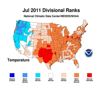 Infographic of U.S. showing temperature differences