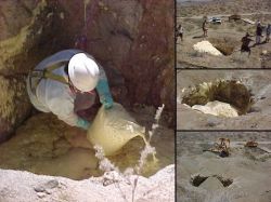 Step-by-step puff-closure on BLM land, administer by the Motherlode field office. Beginning on the top right, corner we can see foam been added to the shaft for filling, and showing almost a finish project on the bottom right corner.