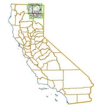 California map; highlighting the area treated for Noxious weeds in the Alturas Field Office BLM area.