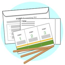 Fecal Occult Blood Test (FOBT) kit; shows card, applicator, and return envelope.