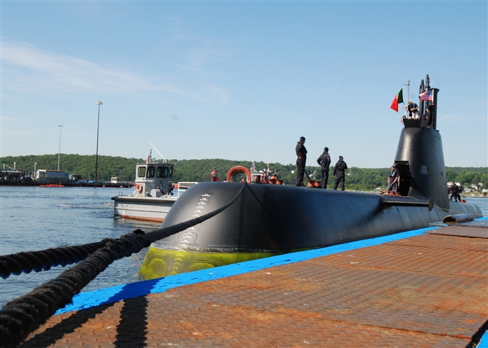 GROTON, Conn. - The Portuguese submarine NRP Tridente moors to the pier at Naval Submarine Base New London. Commanded by Lt. Cmdr. Bruno Ricardo Amaral Henriques the diesel submarine has a crew of only 33. Prior to its arrival in Groton, Tridente participated in the multi-national Fleet Training Exercise War of 1812 (FLEETEX) from June 19 to 29. 