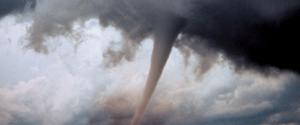 A tornado funnel cloud