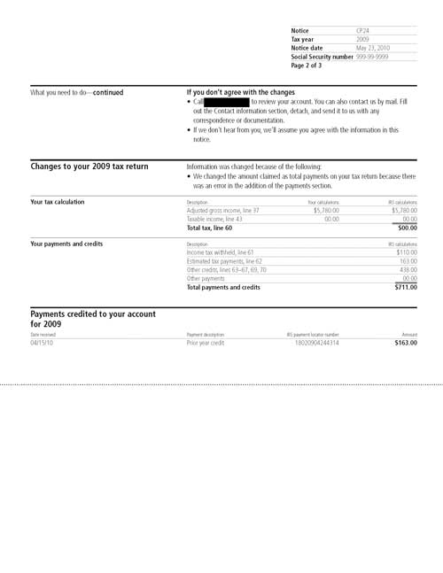 Image of page 2 of a printed IRS CP24 Notice