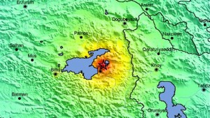 USGS ShakeMap showing the intensity of shaking caused by the earthquake in eastern Turkey on October 23, 2011