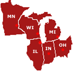 Map of HUD Region 5 (Illinois, Indiana, Michigan, Minnesota, Ohio, Wisconsin)