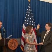 Dr. Andrew Sission being sworn in as mission director to Indonesia
