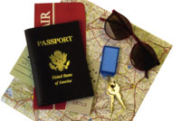 An image of a passport and a map.