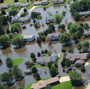 Photograph of flooded residential area.