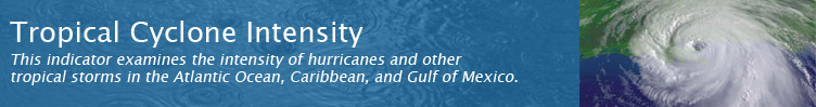 This indicator examines the intensity of hurricanes and other tropical storms in the Atlantic Ocean, Caribbean, and Gulf of Mexico.