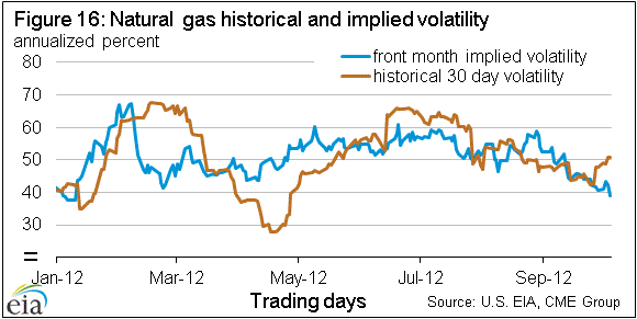 Figure 16: Natural gas historical and implied volatility