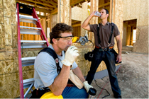 Workers drinking water