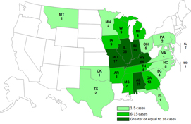 Persons infected with the outbreak strains of Salmonella Typhimurium and Salmonella Newport, by state